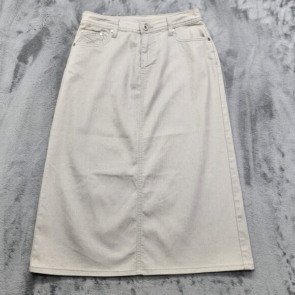 Christopher & Banks Skirt Womens 6P PETITE Light Gray Midi Pencil Stretch Denim - Picture 1 of 9